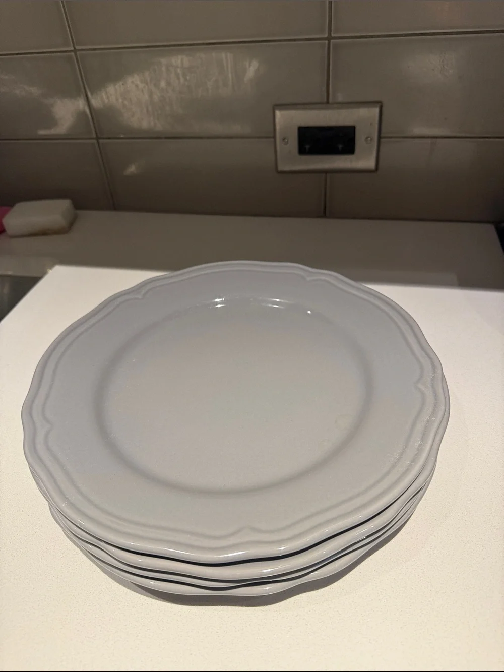 IKEA Light Gray Scalloped Edge Dinner Plates